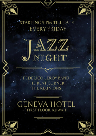 Designvorlage Jazz Night Invitation on Night Sky für Flyer A6
