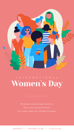 8 March Day Greeting Diverse and Supportive Women Instagram Video Story Design Template