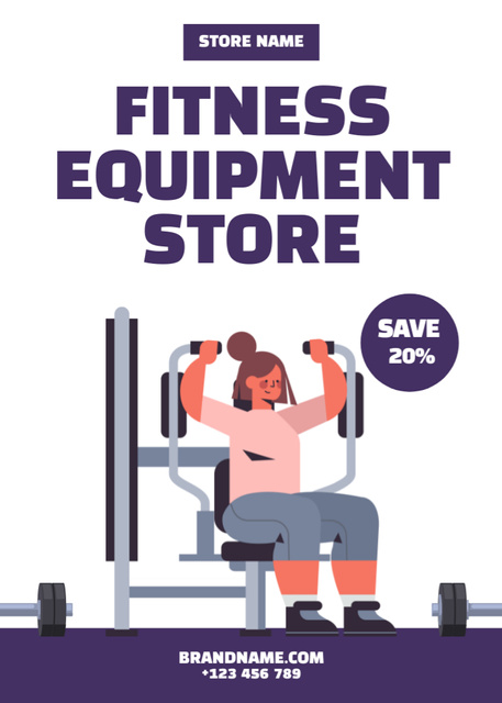 Fitness Equipment Store Ad with Woman on Simulator Flayerデザインテンプレート