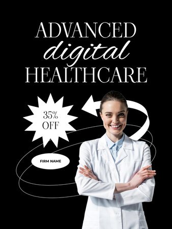 Modern Digital Healthcare Services Offer on Black Poster US Design Template
