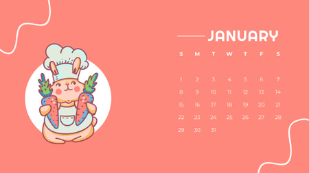 Plantilla de diseño de Ilustración de lindo conejo divertido con zanahorias Calendar 