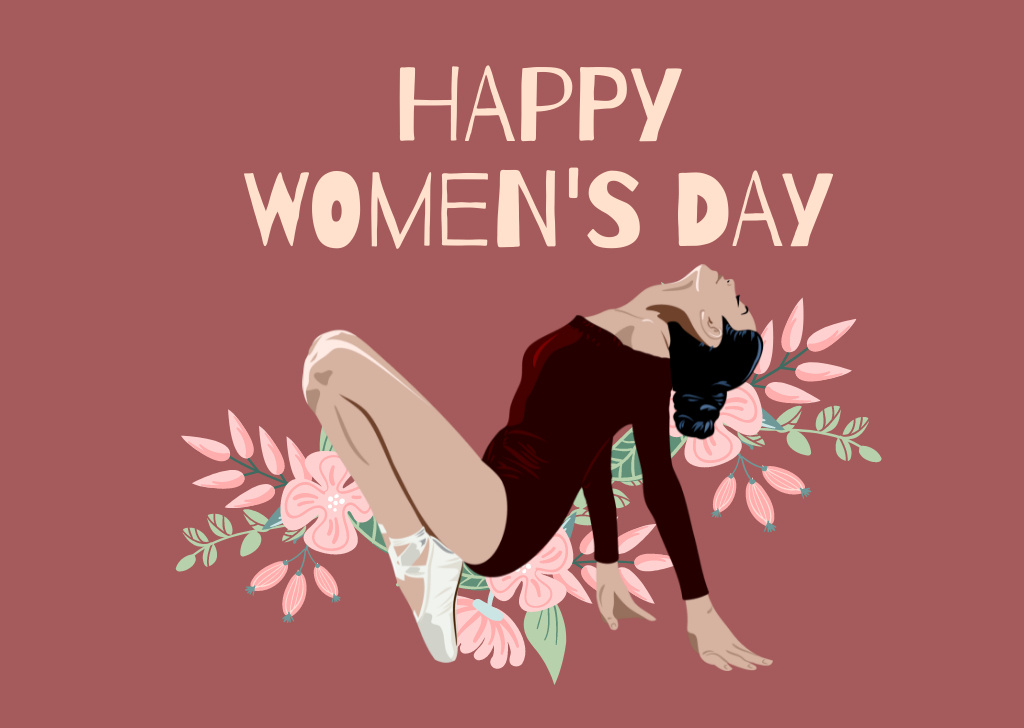 Illustration of Woman and International Women's Day Greeting Postcard – шаблон для дизайна
