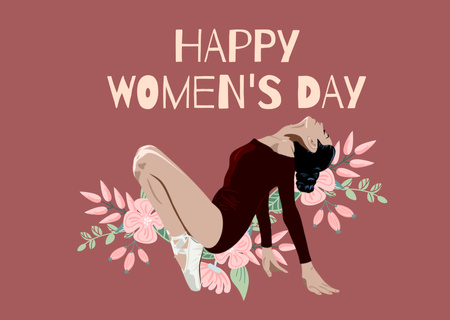 Illustration of Woman and International Women's Day Greeting Postcard Design Template
