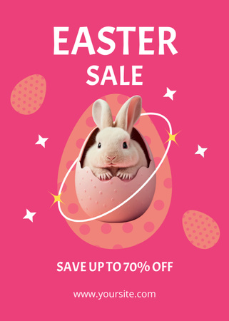 Template di design Offerta di Pasqua con simpatico coniglietto seduto nell'uovo Flayer
