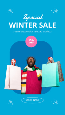 Handsome Man with Shopping Bags at Winter Sale Instagram Story Design Template
