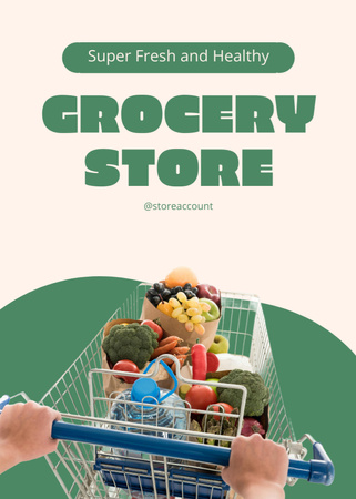 Trolley With Fresh Fruits And Veggies Flayer Design Template