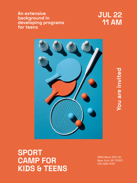 Tennis Camp for Kids Poster 36x48in Šablona návrhu