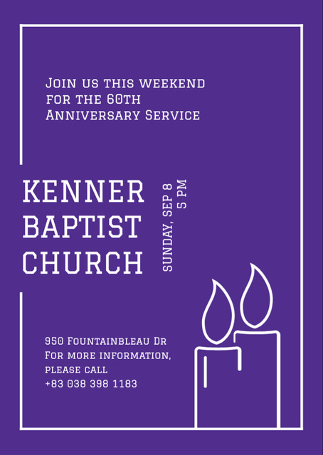 Church Invitation with Candles in Frame on Purple Flyer A6 Design Template