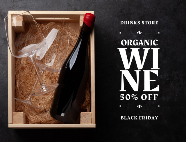 Organic Wine Sale on Black Friday Postcard 4.2x5.5in Design Template