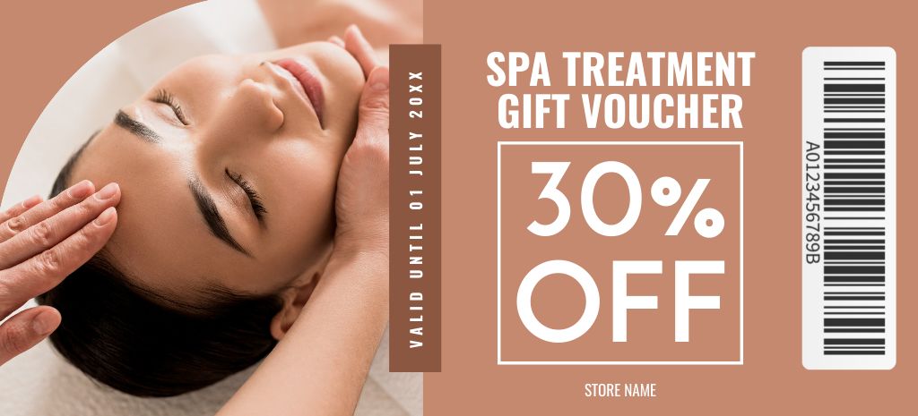 Spa Treatment Gift Voucher on Brown Coupon 3.75x8.25in Design Template