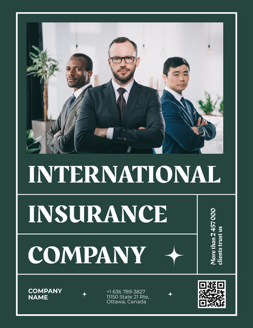 Travel Insurance Offer on Green Poster 8.5x11in Tasarım Şablonu