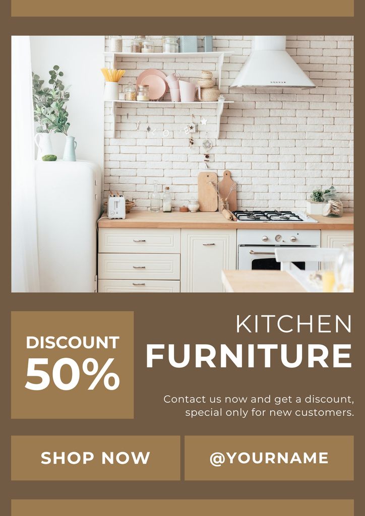 Kitchen Furniture Discount Brown Poster Design Template