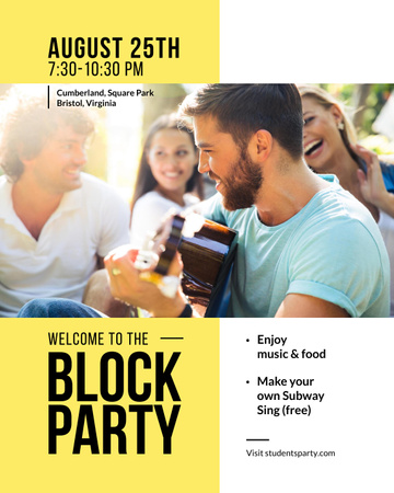 Friends at Block Party with Guitar Poster 16x20in Design Template