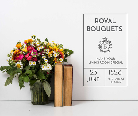 Florist Workshop ad with bouquet and books Facebook Modelo de Design