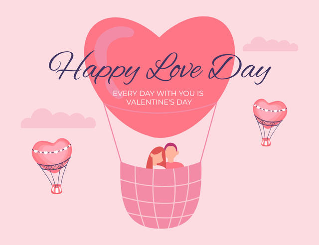 Sending Warm Congratulations on Valentine's Day with Couples in Love in Balloon Thank You Card 5.5x4in Horizontal – шаблон для дизайну
