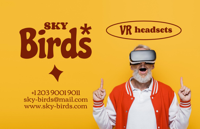 Virtual Reality Glasses Store Ad in Yellow Business Card 85x55mm tervezősablon