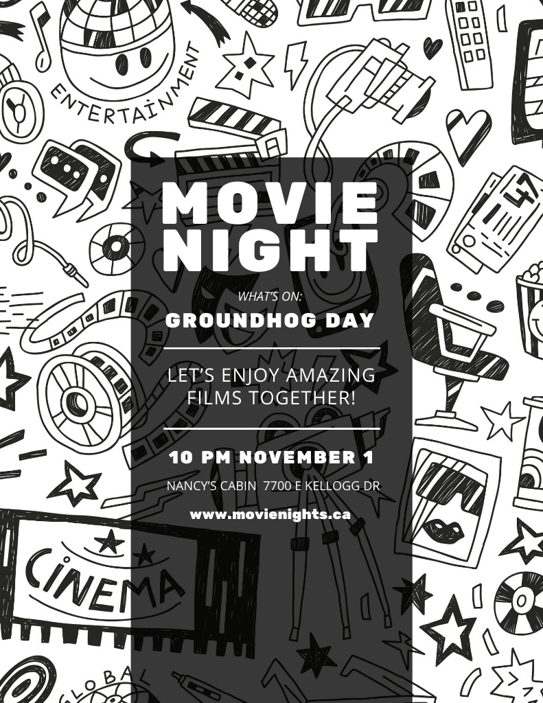 Movie Night Event on Creative Pattern Flyer 8.5x11in Design Template