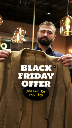 Ontwerpsjabloon van TikTok Video van Black Friday-aanbieding met Man in kledingwinkel