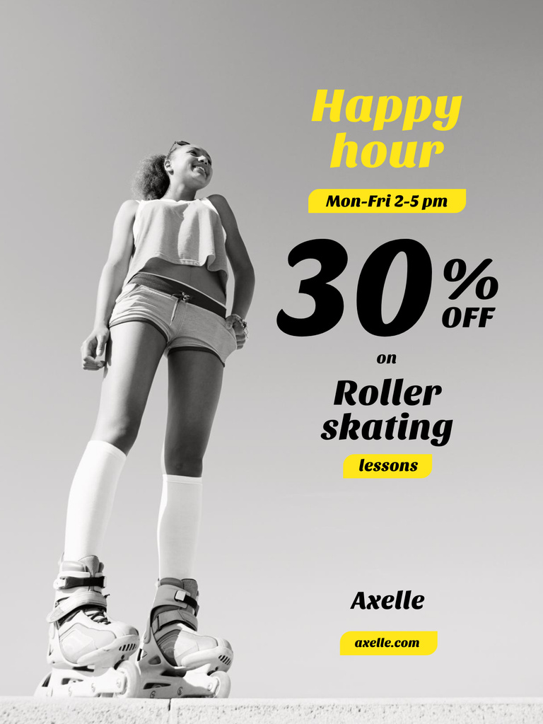 Designvorlage Happy Hour Promo Offer with Girl Rollerskating für Poster US