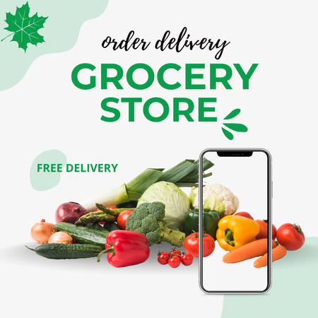 Plantilla de diseño de Servicio de entrega gratuito desde la tienda de comestibles Instagram 