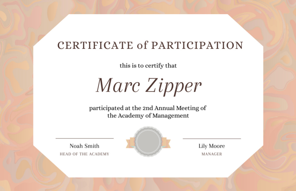 Award for Participation in Management Academy Certificate 5.5x8.5in Design Template