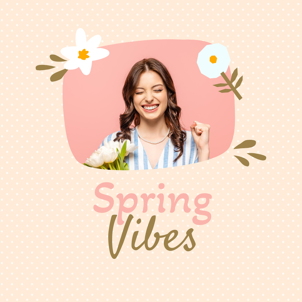 Spring Vibe with Young Cheerful Woman Instagramデザインテンプレート