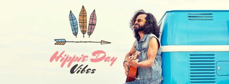 Hippie Day Celebration with Man playing Guitar Facebook cover Design Template