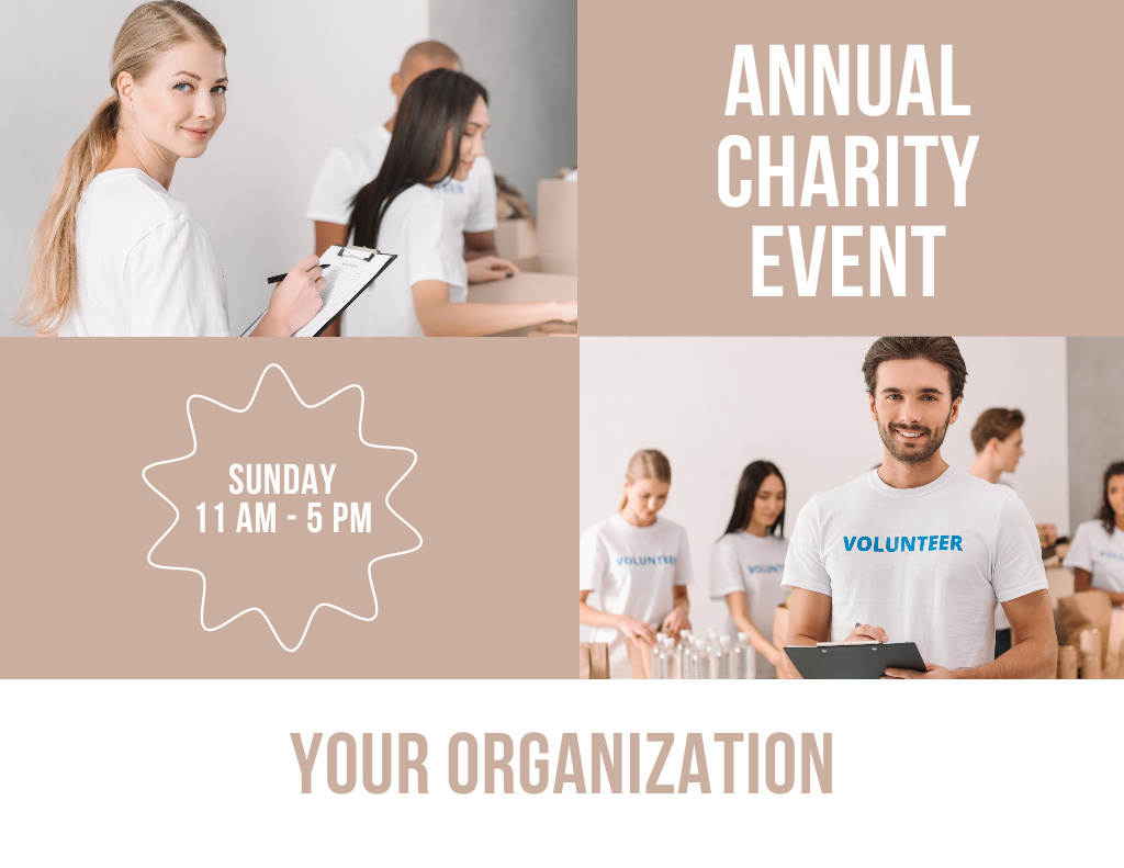 Annual Charity Event Ad on Beige Flyer 8.5x11in Horizontal Design Template