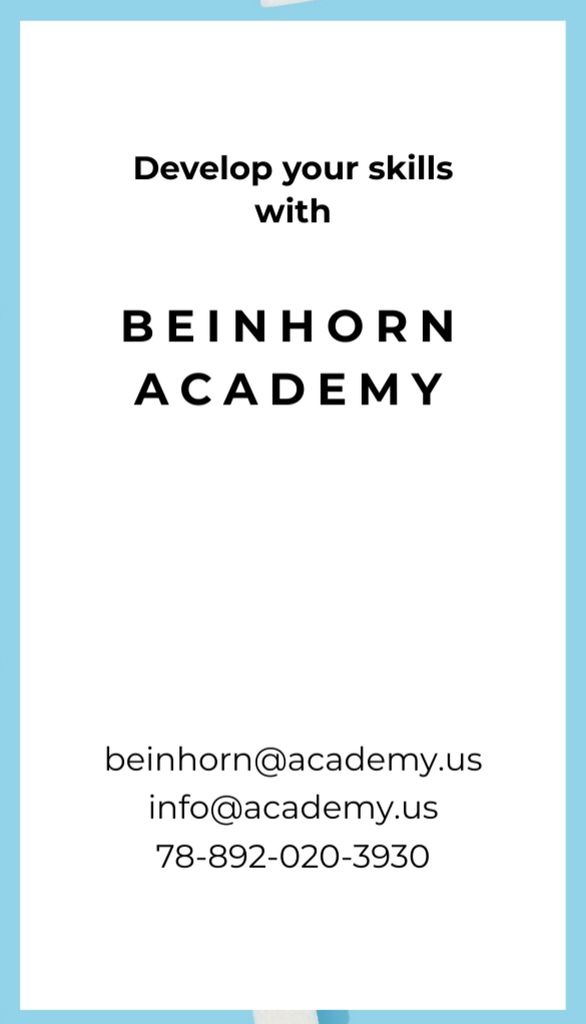 Template di design Academy Ad with Simple Geometric Pattern on Blue Business Card US Vertical