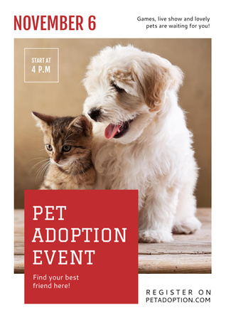 Pet Adoption Event with Dog and Cat Poster A3 Modelo de Design