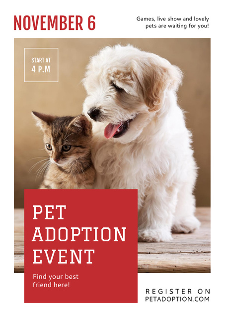 Pet Adoption Event with Dog and Cat Poster A3 Design Template