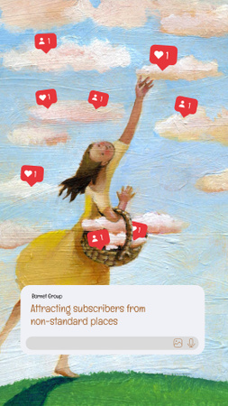Funny Illustration of Girl gathering Social Media Likes Instagram Story tervezősablon