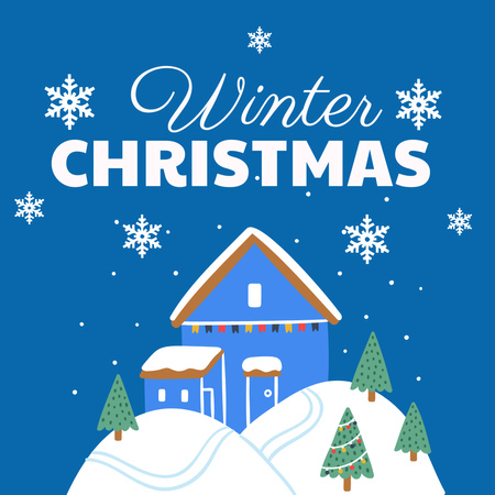 Christmas Holiday Greeting with Winter Illustration Instagram Design Template