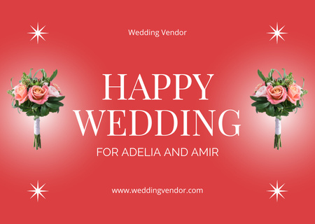 Designvorlage Happy Wedding Greeting with Rose Bouquets für Card