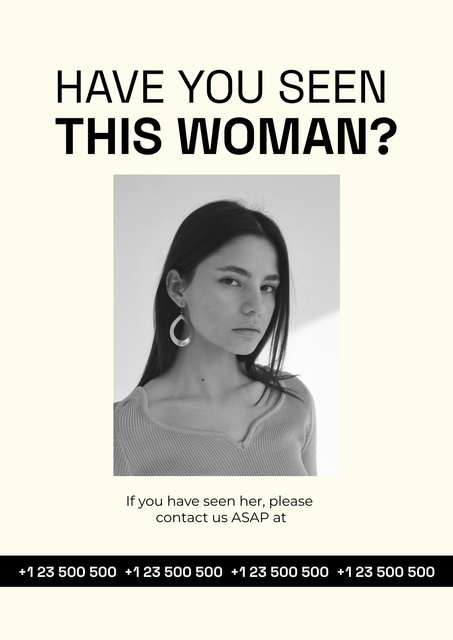 Announcement of Missing a Woman Poster Design Template