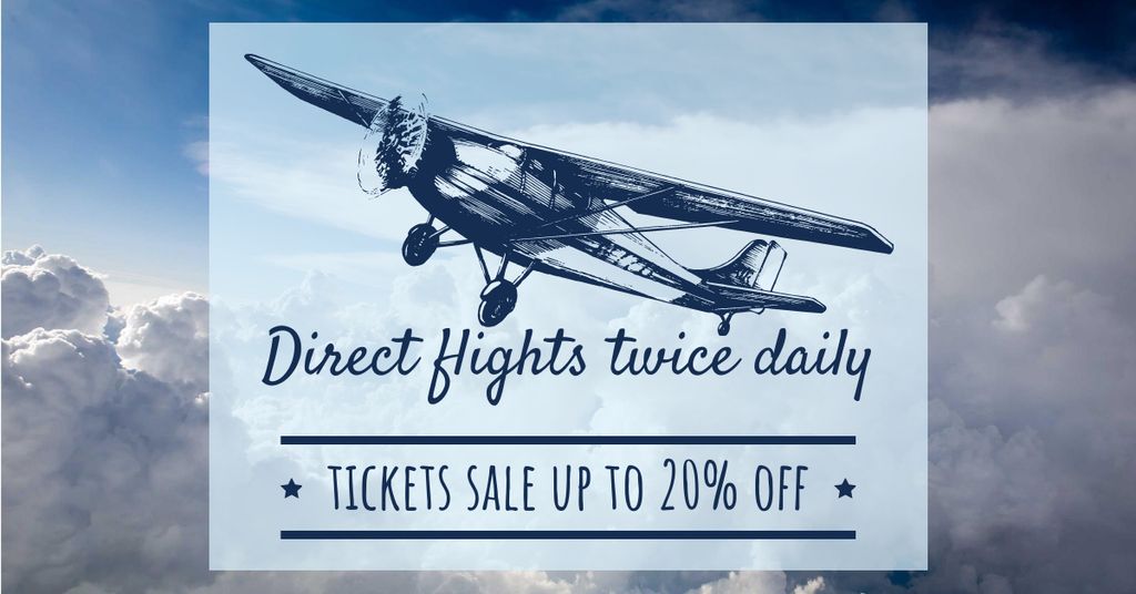 Plane flying in blue sky for Tickets sale Facebook AD tervezősablon