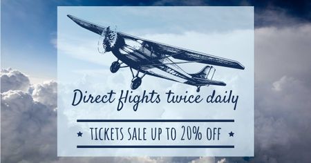 Plane flying in blue sky for Tickets sale Facebook AD Design Template