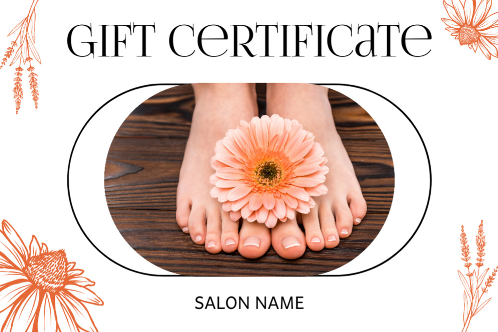 Pedicure Offer in Beauty Salon Gift Certificate Πρότυπο σχεδίασης