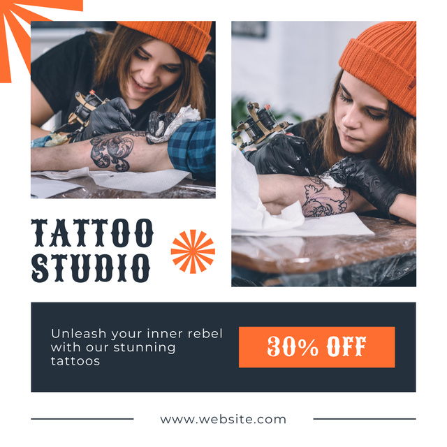 Ontwerpsjabloon van Instagram van Stunning Tattoo Studio Offer With Discount