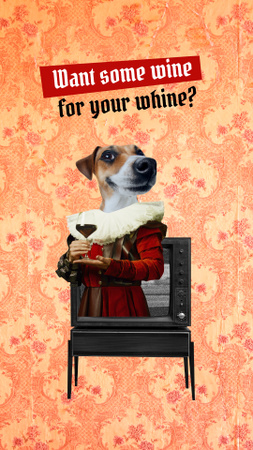 vtipný pes s vínem ve starožitném kostýmu Instagram Story Šablona návrhu