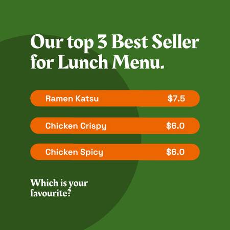Best Sellers for Lunch Menu Instagram tervezősablon