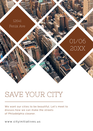 Urban Event Invitation with Skyscrapers View Flayer Design Template
