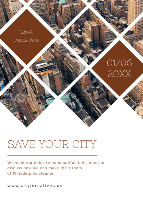 Urban Event Invitation with Skyscrapers View Flayer Modelo de Design