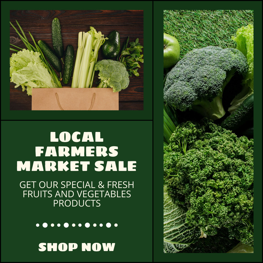 Sale of Green Vegetables at Local Farmer's Market Instagram AD Design Template
