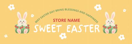 Plantilla de diseño de Deseos del día de Pascua con lindos conejos Twitter 