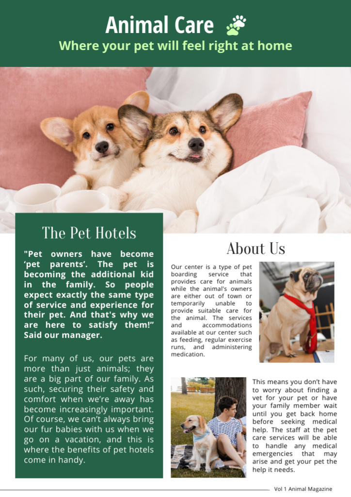 Animal Care Information Newsletter Design Template