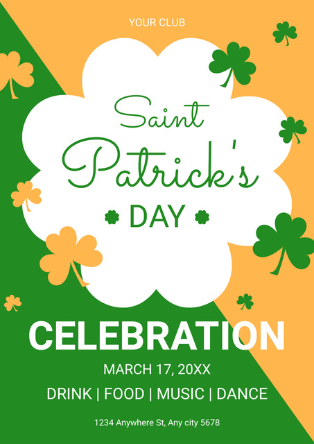 Plantilla de diseño de St. Patrick's Day Party Announcement on Green and Yellow Poster 