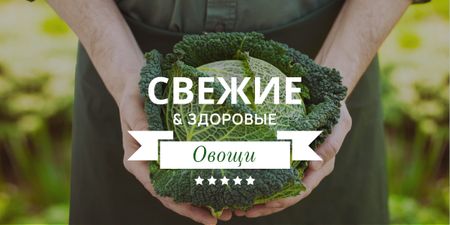 свежие овощи объявление с фермером держа капусту Image – шаблон для дизайна