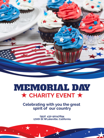 Memorial Day Celebration with Sweet Cupcakes Poster US Design Template