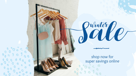 Winter Sale Offer Clothes on Hanger FB event cover Design Template